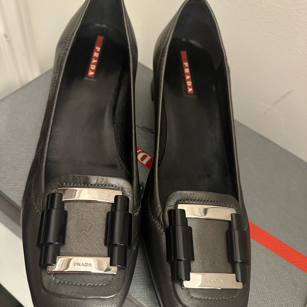 Women’s Prada Metallic Black Loafers - Picture 2 of 16